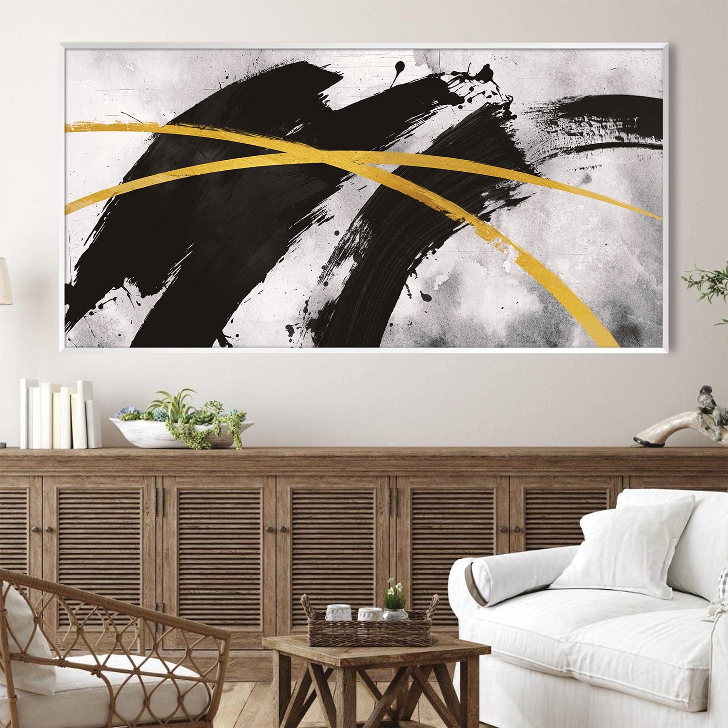 Golden X Canvas - Single Panel Art Clock Canvas