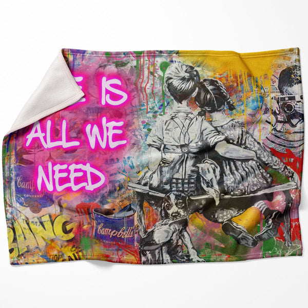 Graffiti Banksy Love Is All We Need Blanket Blanket 75 x 100cm Clock Canvas