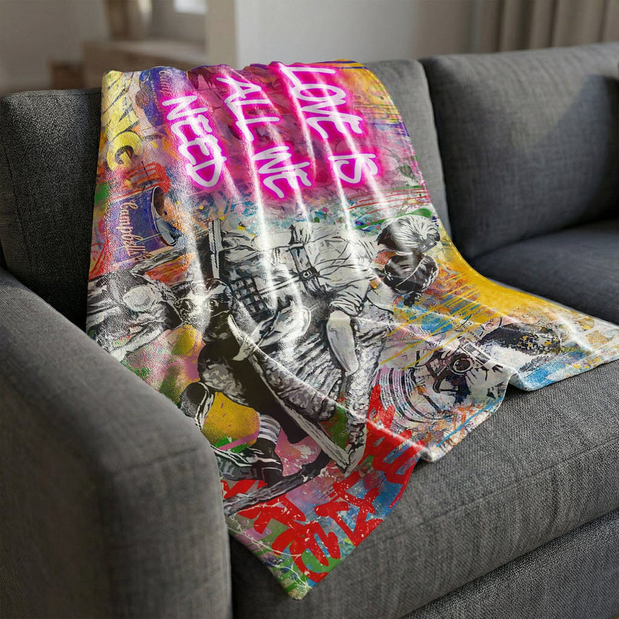 Graffiti Banksy Love Is All We Need Blanket Blanket Clock Canvas