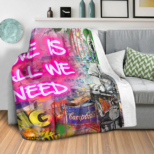 Graffiti Banksy Love Is All We Need Blanket Blanket Clock Canvas