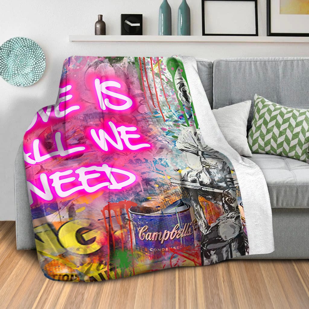 Graffiti Banksy Love Is All We Need Dream Home Bundle Bundle 2 Cushions & 1 Blanket Clock Canvas
