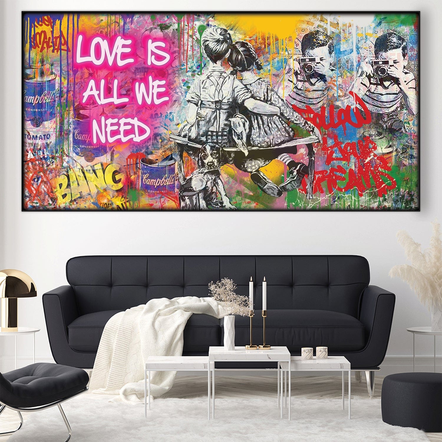 Graffiti Banksy Love Is All We Need Easy Build Frame Easy Build Frame & Fabric Print / 40 x 20in product thumbnail