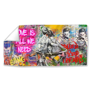 Graffiti Banksy Love Is All We Need Easy Build Frame Posters, Prints, & Visual Artwork Fabric Print Only / 40 x 20in Clock Canvas