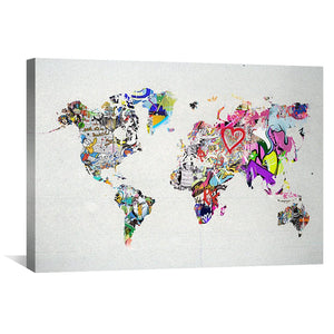 Graffiti World Map Canvas Art Clock Canvas