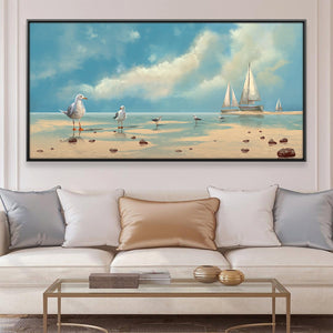 Gulls at the shore Canvas Art 20 x 10in / Canvas Clock Canvas