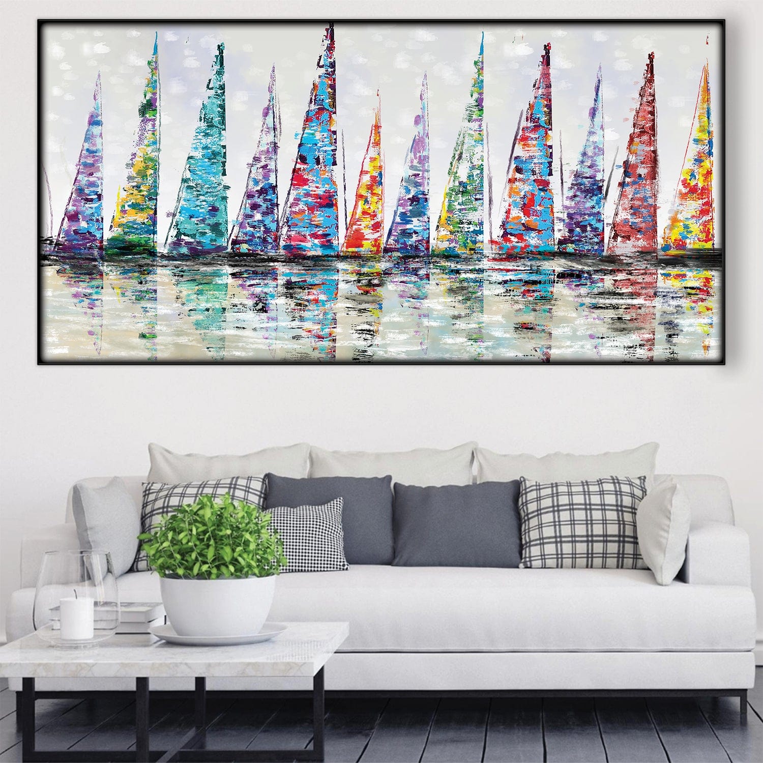 Harbor of Hues Easy Build Frame Posters, Prints, & Visual Artwork Easy Build Frame & Fabric Print / 40 x 20in Clock Canvas
