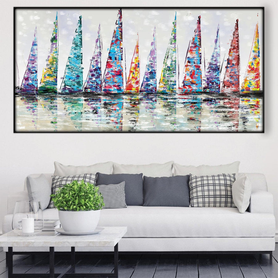 Harbor of Hues Easy Build Frame Posters, Prints, & Visual Artwork Easy Build Frame & Fabric Print / 40 x 20in Clock Canvas