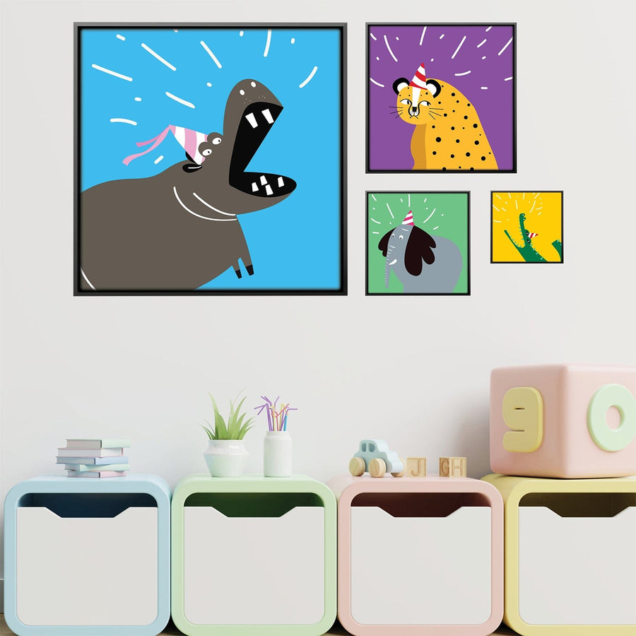 Jungle Jubilee Canvas Art Set of 4 / 30 x 30cm / Canvas Clock Canvas