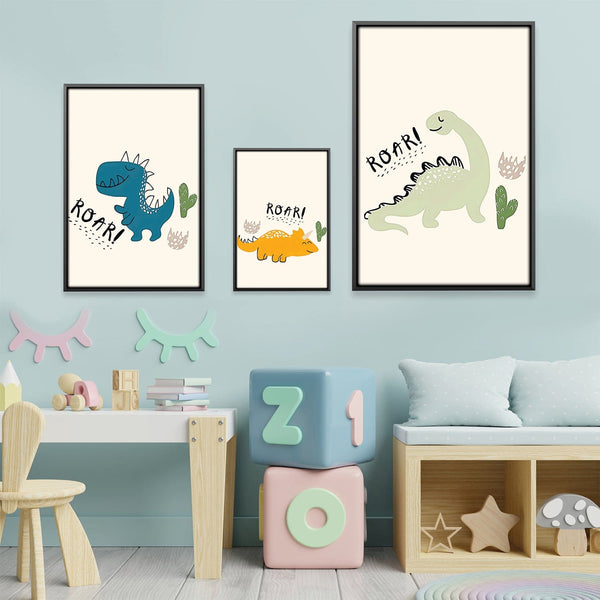 Jurassic Joy 1 Canvas Art Set of 3 / 12 x 18in / Canvas Clock Canvas