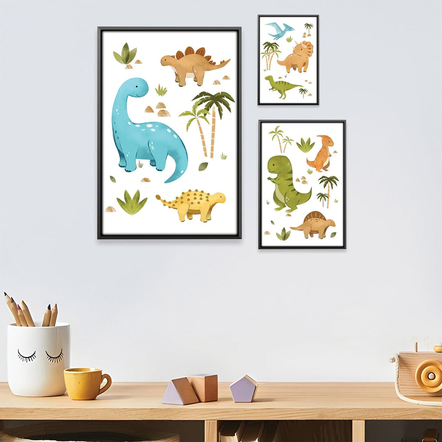 Jurassic Joy Canvas Art Set of 3 / 12 x 18in / Canvas Clock Canvas