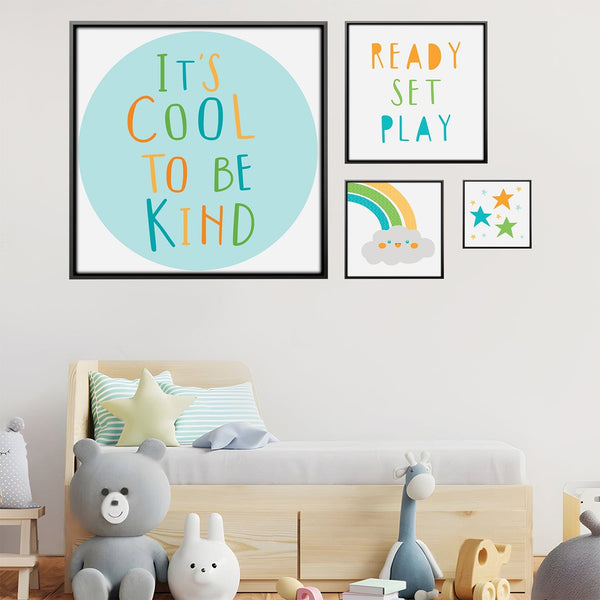 Kindness and Playful Skies Canvas Art Set of 4 / 30 x 30cm / Canvas Clock Canvas