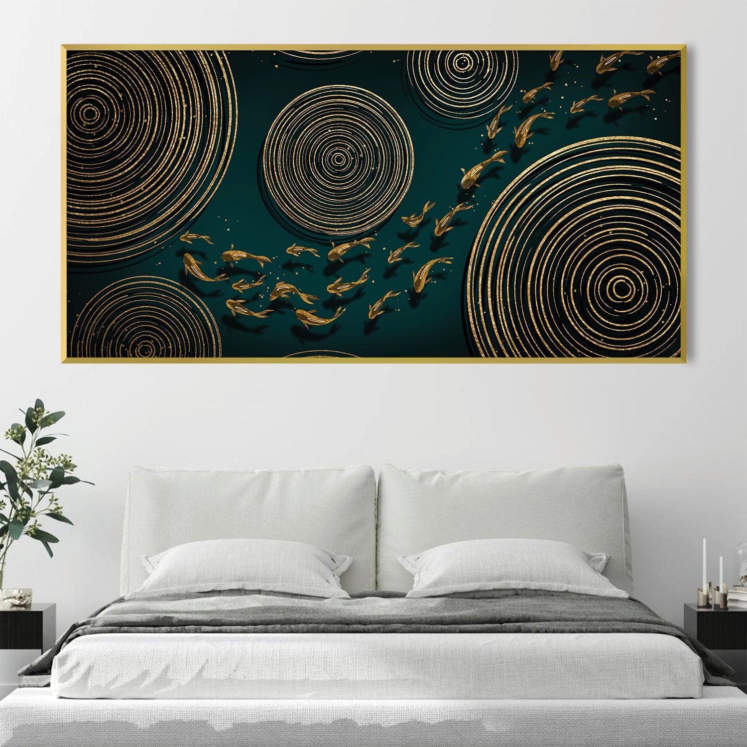 Koi Circles in Emerald Canvas Art Clock Canvas