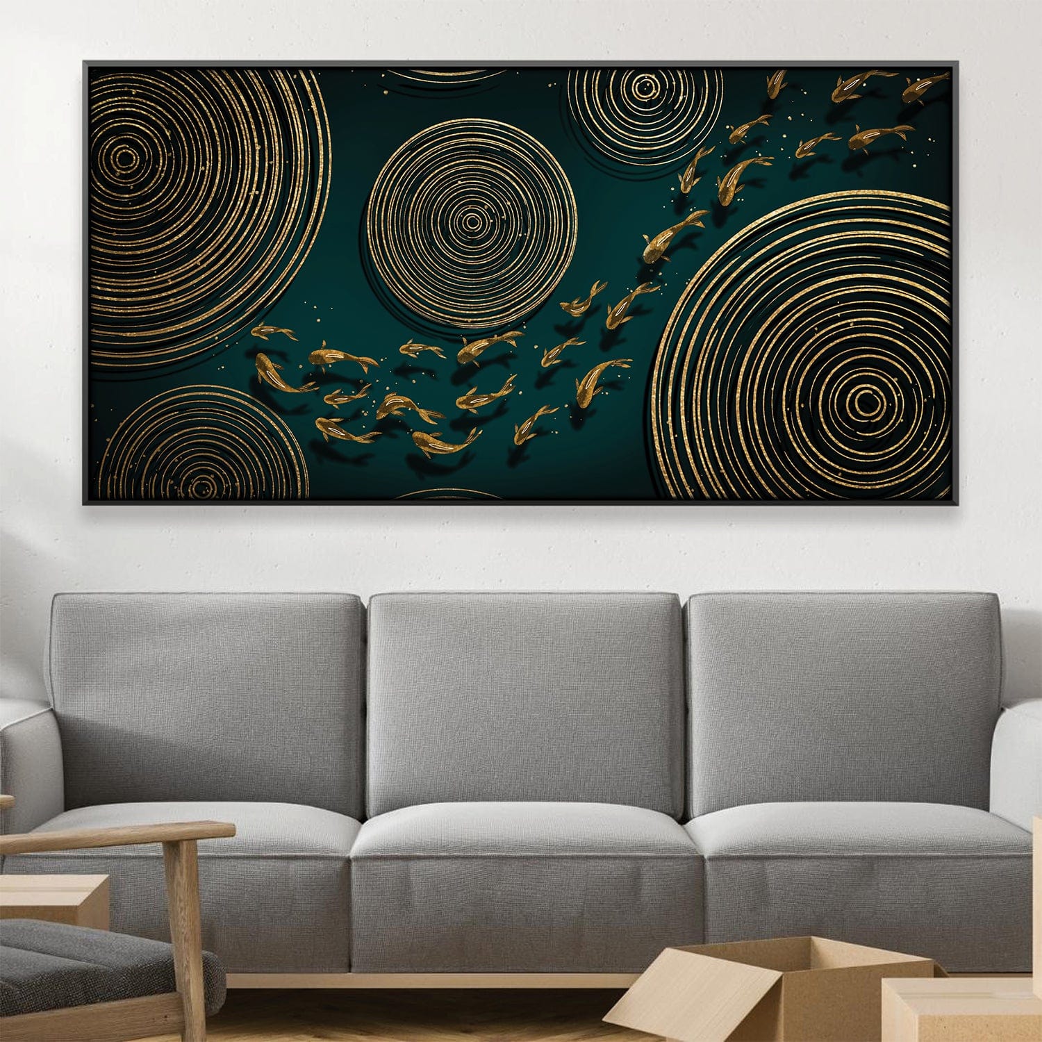 Koi Circles in Emerald Canvas Art Clock Canvas