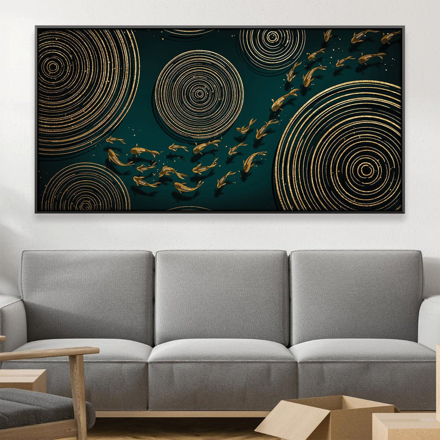 Koi Circles in Emerald Canvas Art Clock Canvas