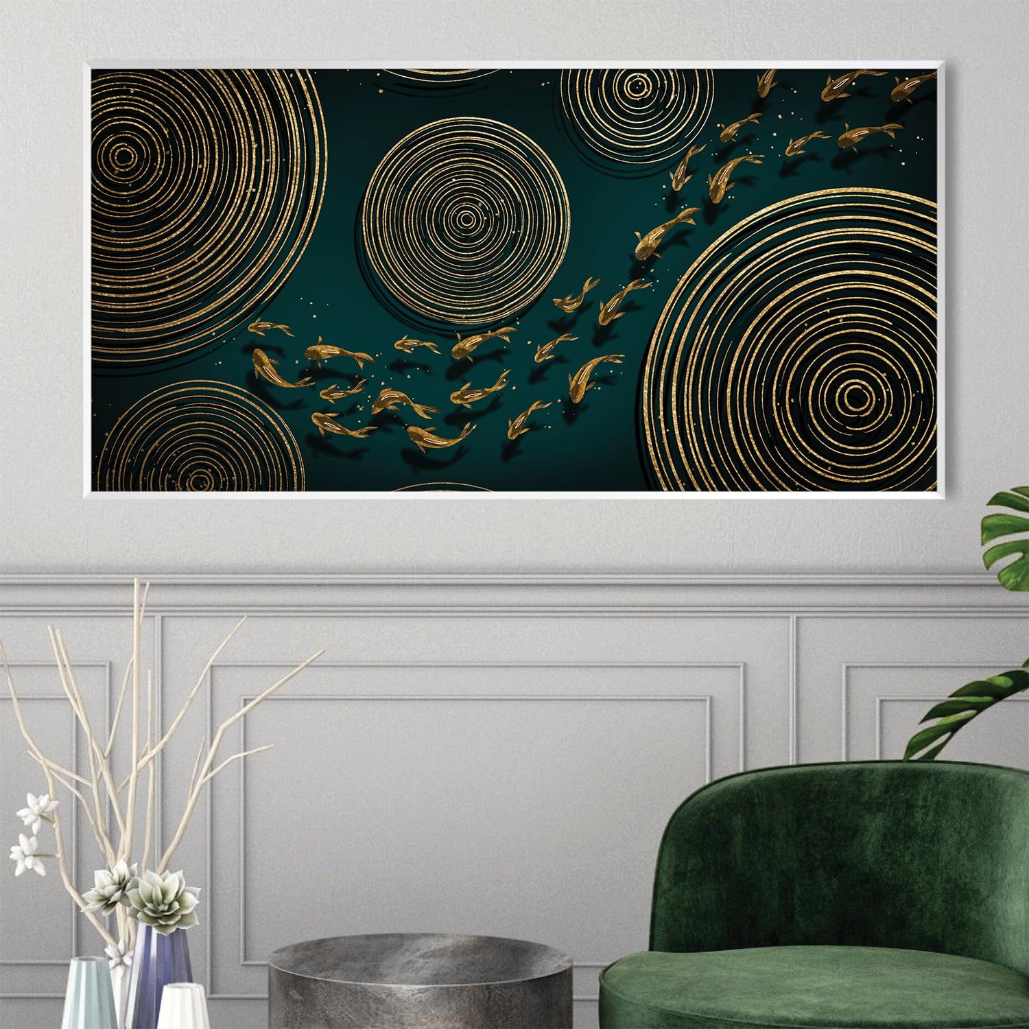Koi Circles in Emerald Canvas Art Clock Canvas