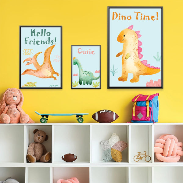 Little Dino Friends Canvas Art Set of 3 / 12 x 18in / Canvas Clock Canvas