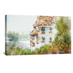 Meadowside Cottage Canvas Art Clock Canvas