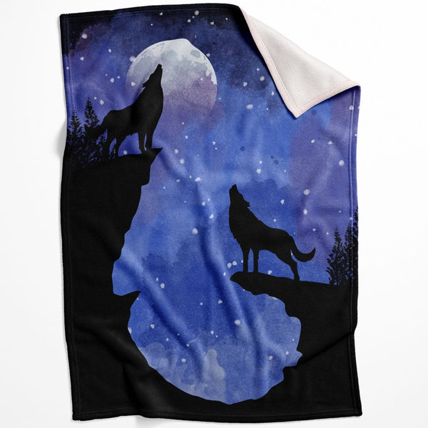 Midnight Moon Wolves Blanket Blanket 75 x 100cm Clock Canvas