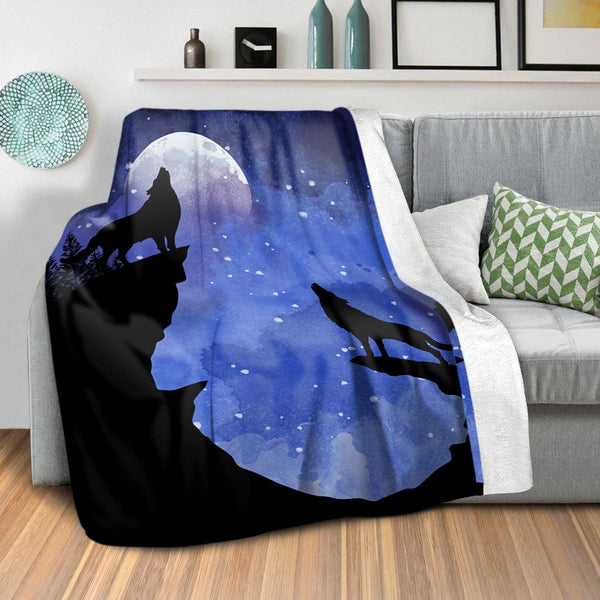 Midnight Moon Wolves Blanket Blanket Clock Canvas