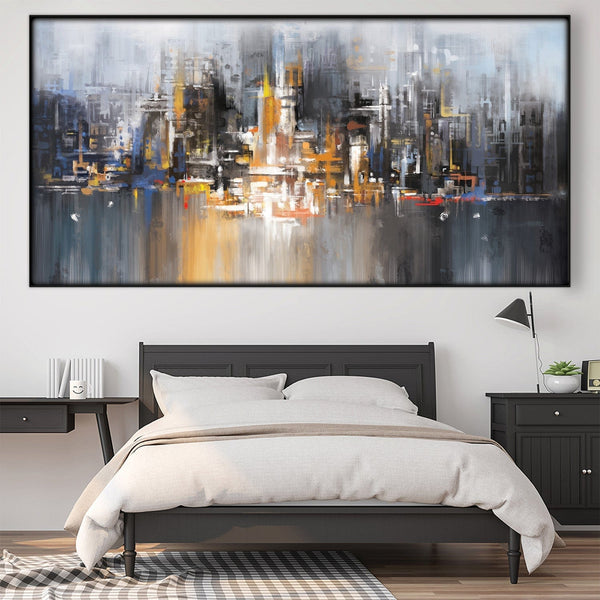 Millennium Cityscape Easy Build Frame Posters, Prints, & Visual Artwork Easy Build Frame & Fabric Print / 40 x 20in Clock Canvas