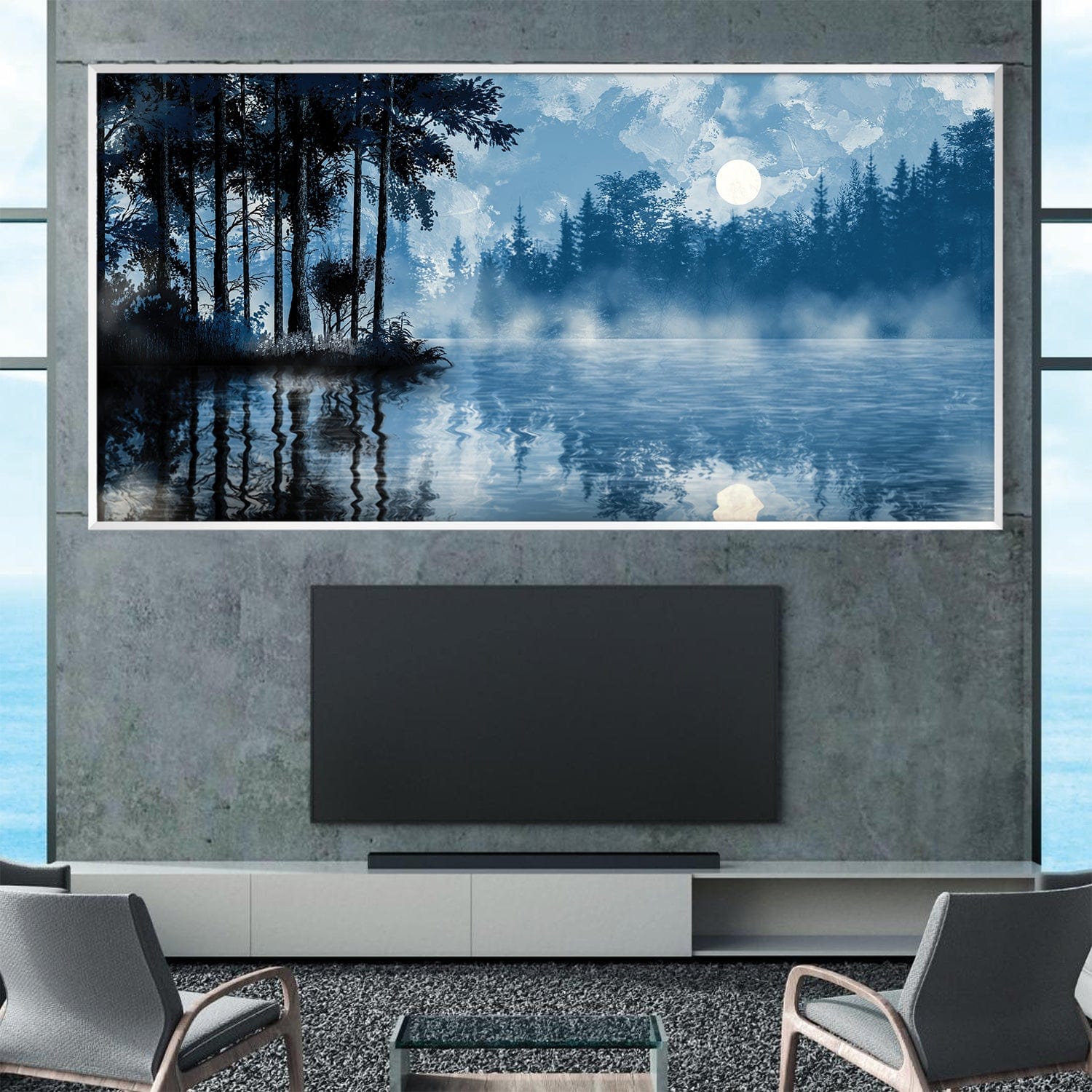 Mist on Moonlit Water Canvas Art Clock Canvas
