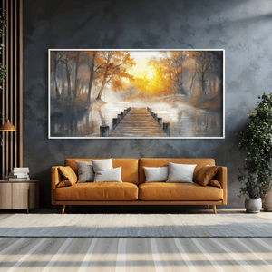 Misty Autumn Dock Canvas Art Clock Canvas
