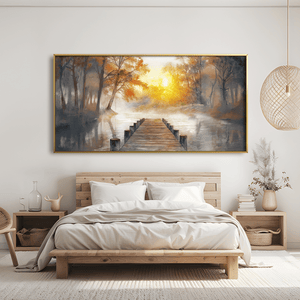 Misty Autumn Dock Canvas Art Clock Canvas