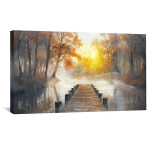 Misty Autumn Dock Canvas Art Clock Canvas