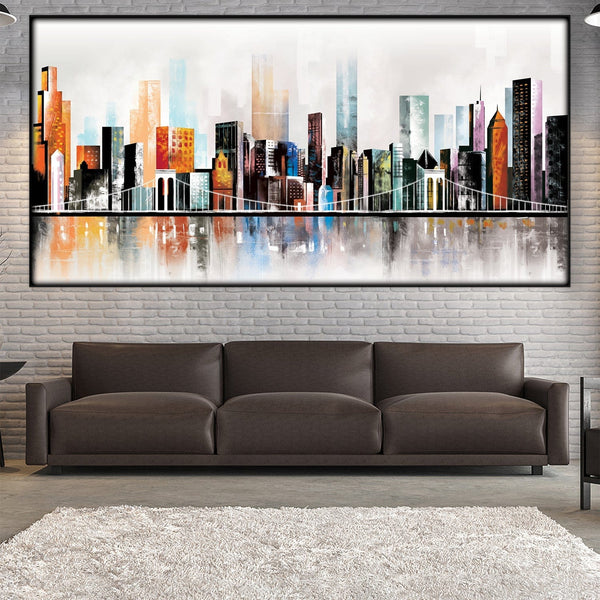 Modern Cityscape Easy Build Frame Posters, Prints, & Visual Artwork Easy Build Frame & Fabric Print / 40 x 20in Clock Canvas