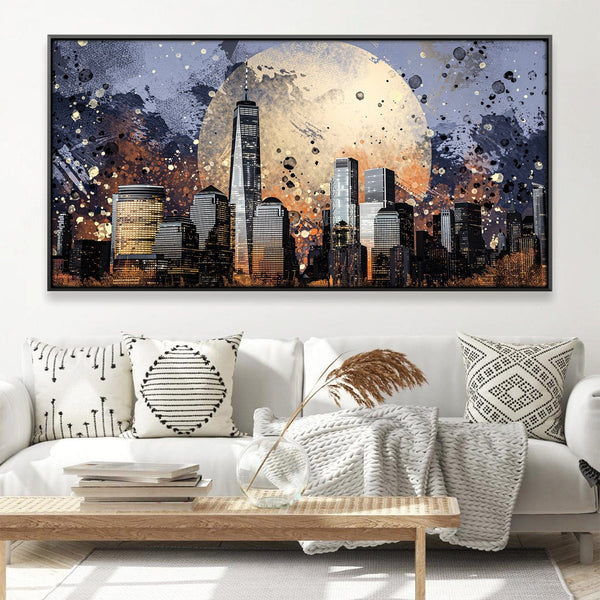 Moonlit Metropolis Canvas Art Clock Canvas