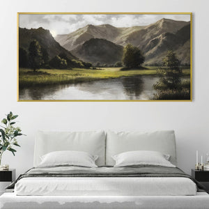Mountain Bend River Canvas Art Clock Canvas