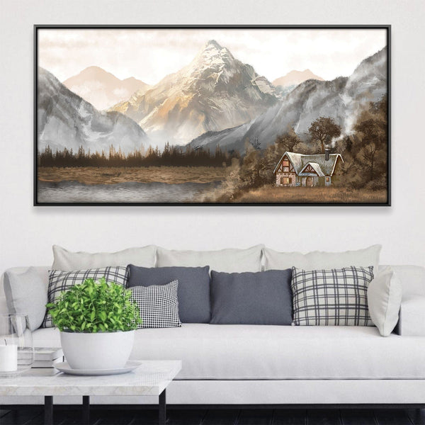 Mountain Cabin Canvas Art 20 x 10in / Canvas Clock Canvas