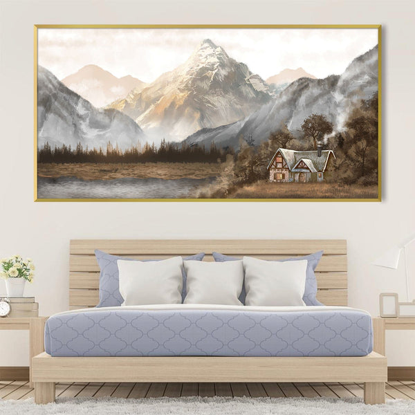 Mountain Cabin Canvas Art Clock Canvas