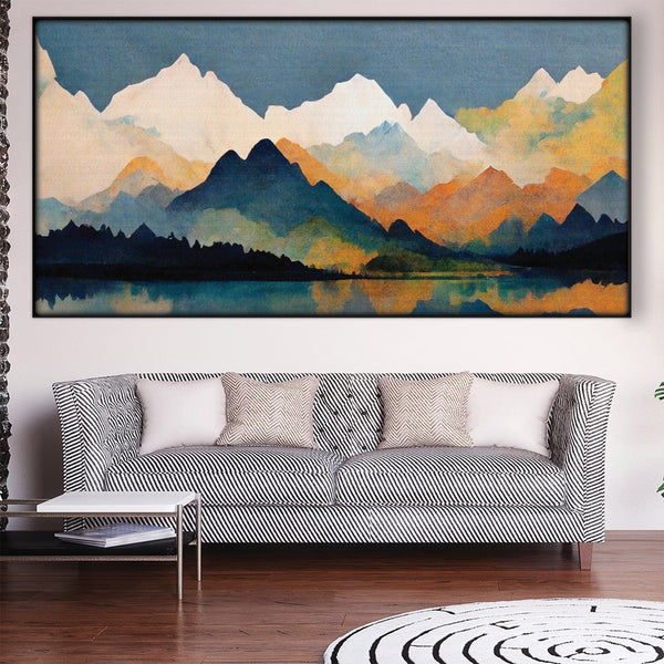 Mountains on Mountains Easy Build Frame Posters, Prints, & Visual Artwork Easy Build Frame & Fabric Print / 40 x 20in / Black Clock Canvas