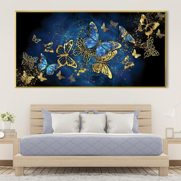 Navy Gold Butterflies Canvas Art Clock Canvas