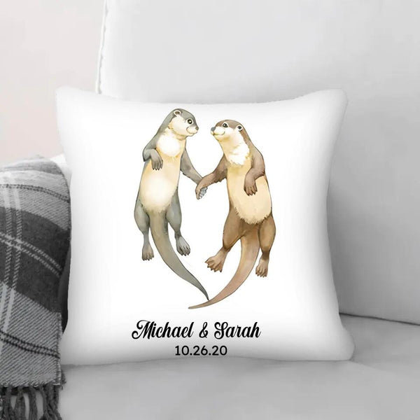 Otter Love Cushion Customizer Square Cushion / Polyester Linen / 45 x 45cm Clock Canvas