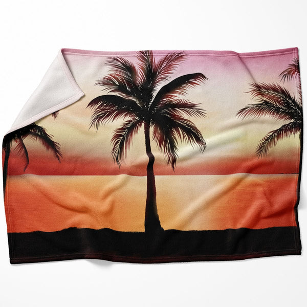 Palm Tree Horizon Blanket Blanket 75 x 100cm Clock Canvas