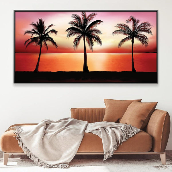 Palm Tree Horizon Canvas Art 20 x 10in / Rolled Prints Clock Canvas