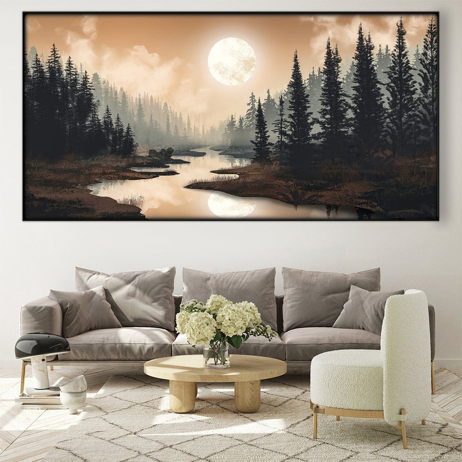 Peaceful Nature Evenings Easy Build Frame Posters, Prints, & Visual Artwork Easy Build Frame & Fabric Print / 40 x 20in Clock Canvas