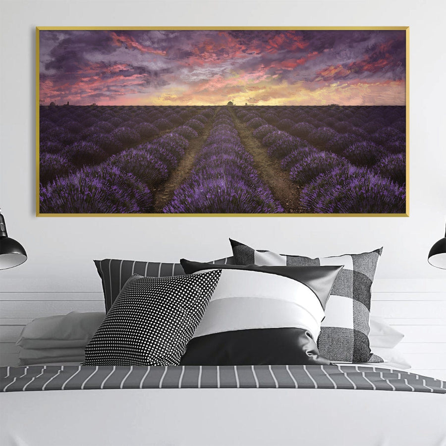 Purple Meadow Canvas Art Clock Canvas