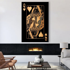 Queen Of Hearts Gold Easy Build Frame Art Easy Build Frame & Fabric Print / 24 x 36in Clock Canvas