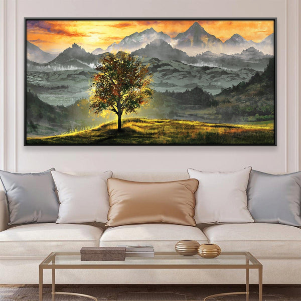 Radiant Mountain Tree Canvas Art Clock Canvas