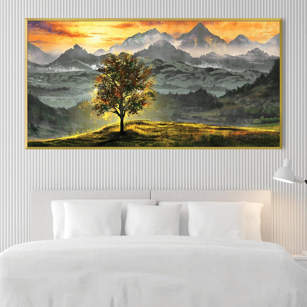 Radiant Mountain Tree Canvas Art Clock Canvas