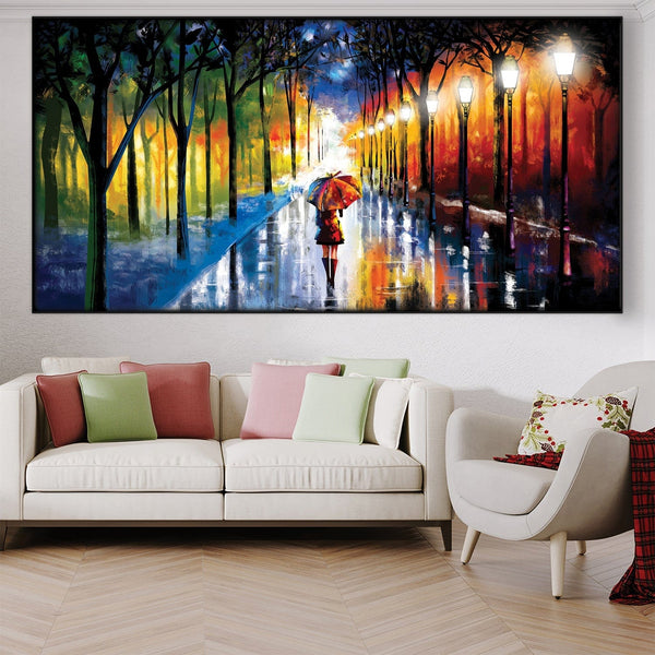 Rainy Stroll Easy Build Frame Posters, Prints, & Visual Artwork Easy Build Frame & Fabric Print / 40 x 20in Clock Canvas