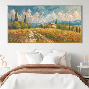 Red Blossoms of Tuscany Canvas Art Clock Canvas