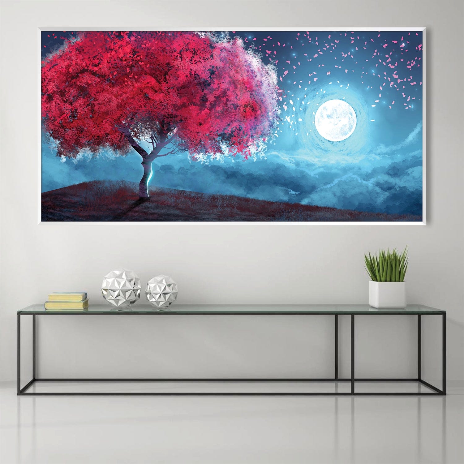 Red Leaves in the Moonlight Canvas Art Clock Canvas