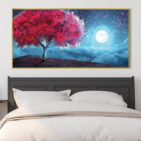 Red Leaves in the Moonlight Canvas Art Clock Canvas