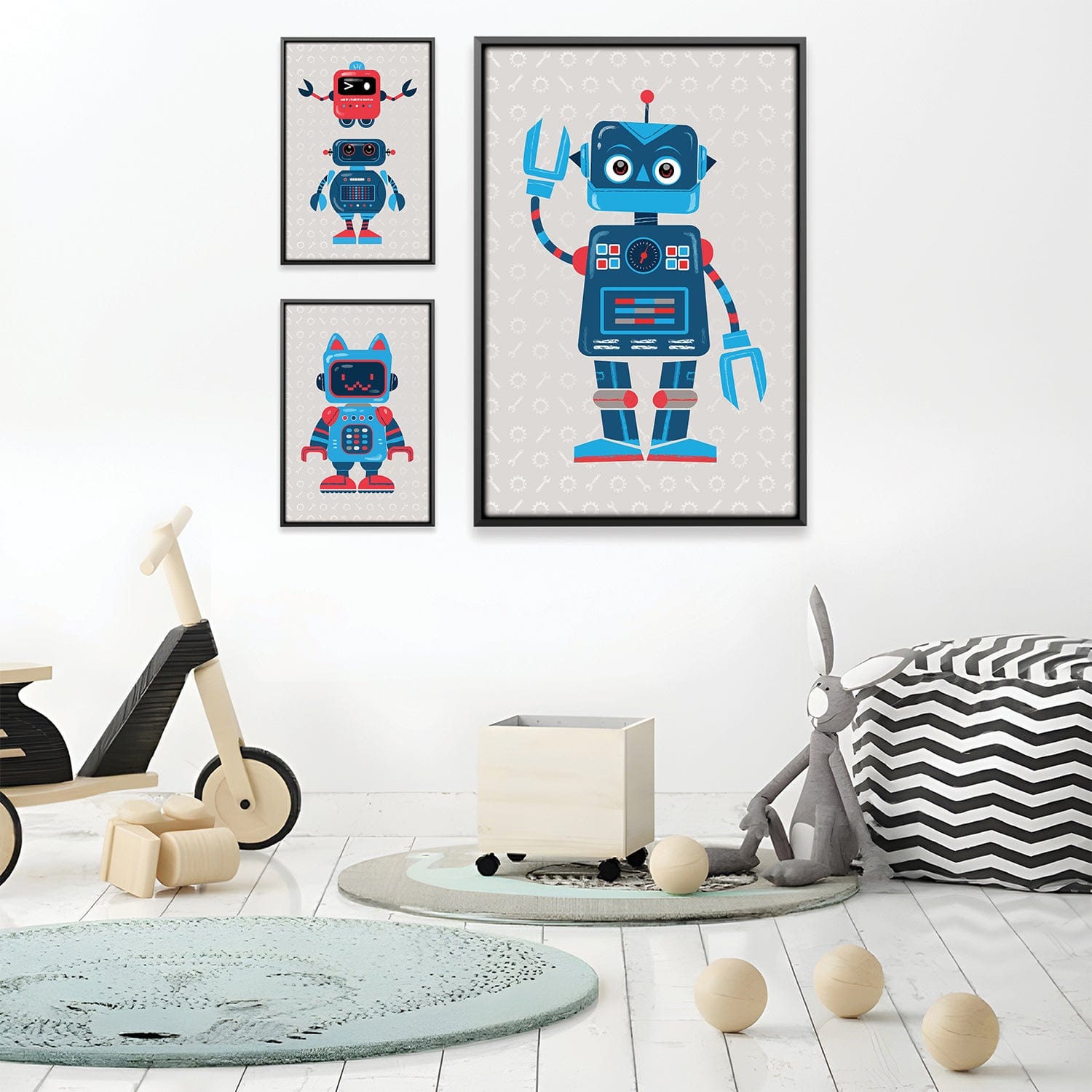 Robo Buddies Canvas Art Set of 3 / 12 x 18in / Canvas Clock Canvas
