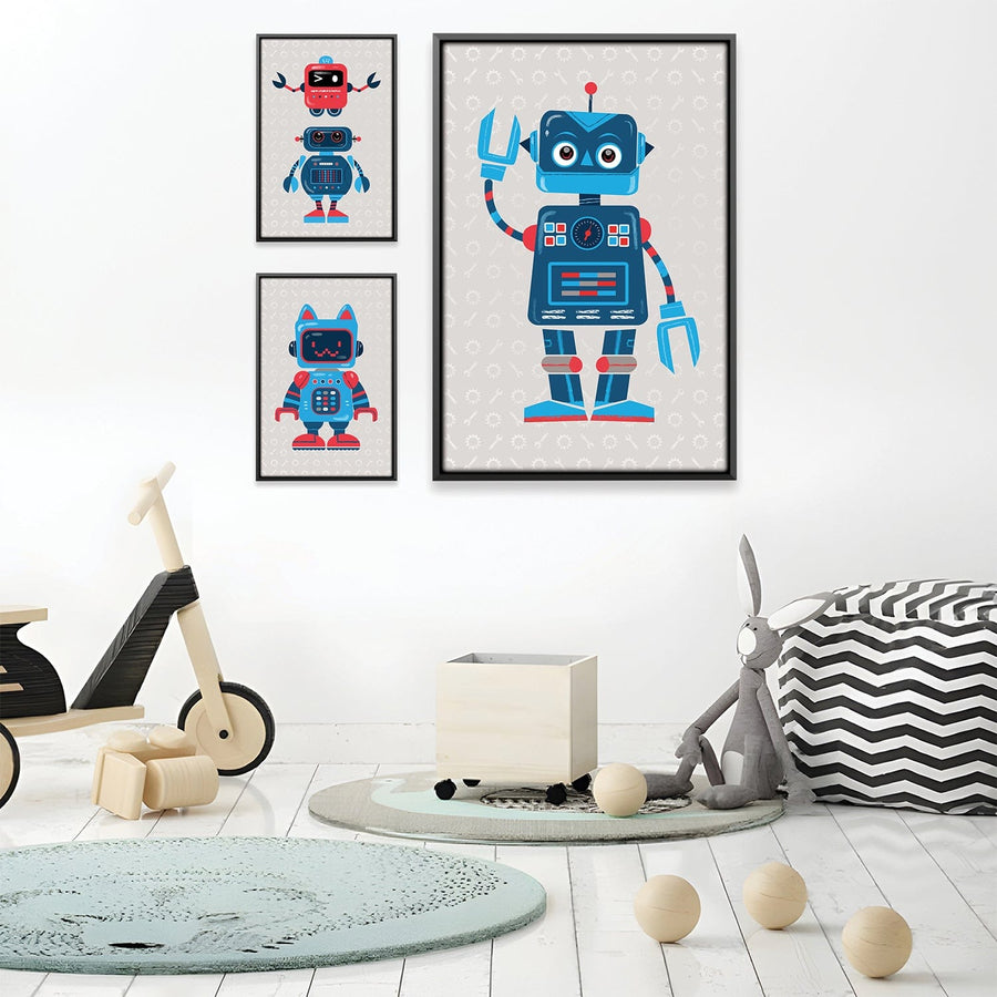 Robo Buddies Canvas Art Set of 3 / 12 x 18in / Canvas Clock Canvas
