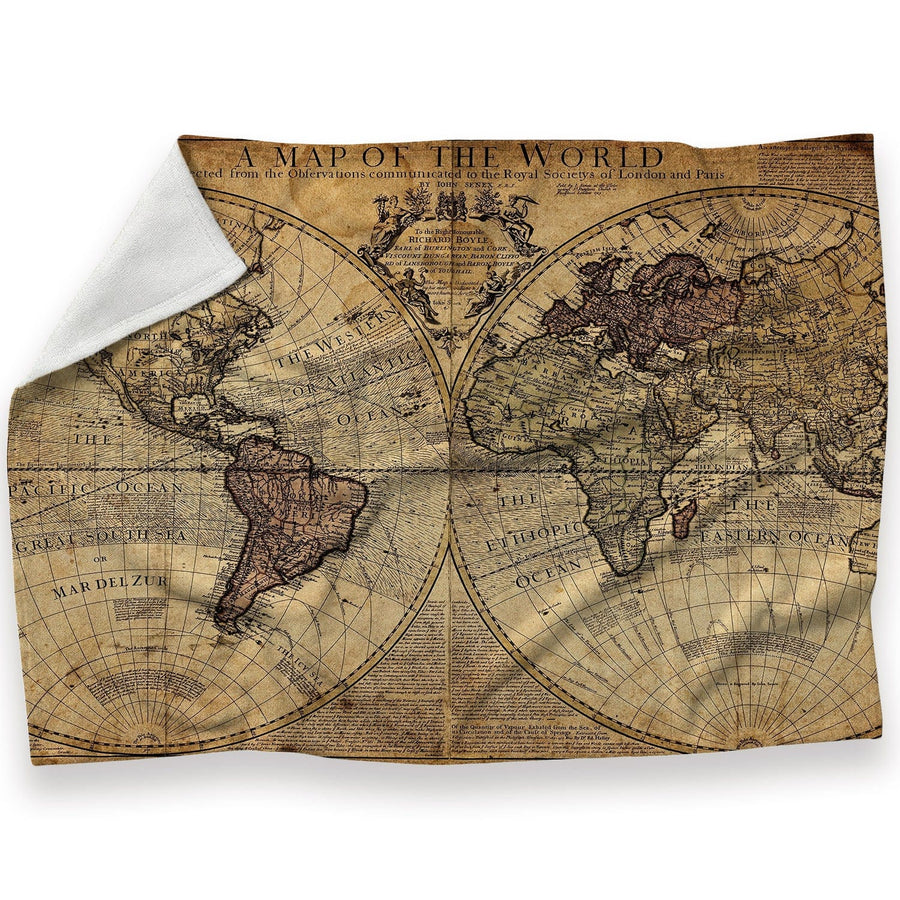 Rustic World Map Blanket Blanket 30 x 40in Clock Canvas